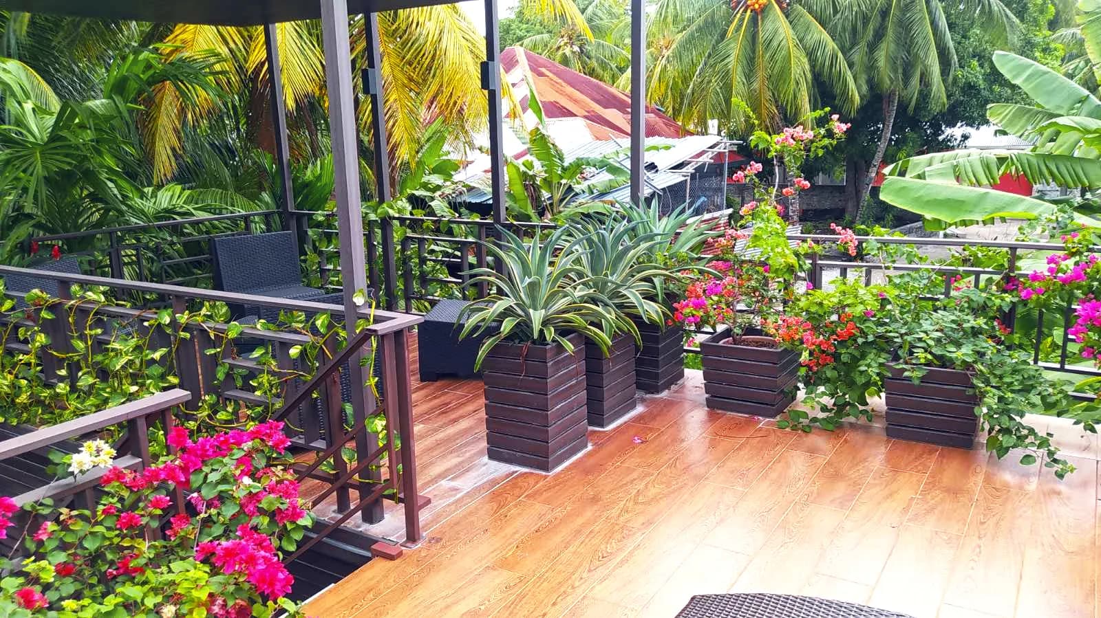 The terrace patio with planters
