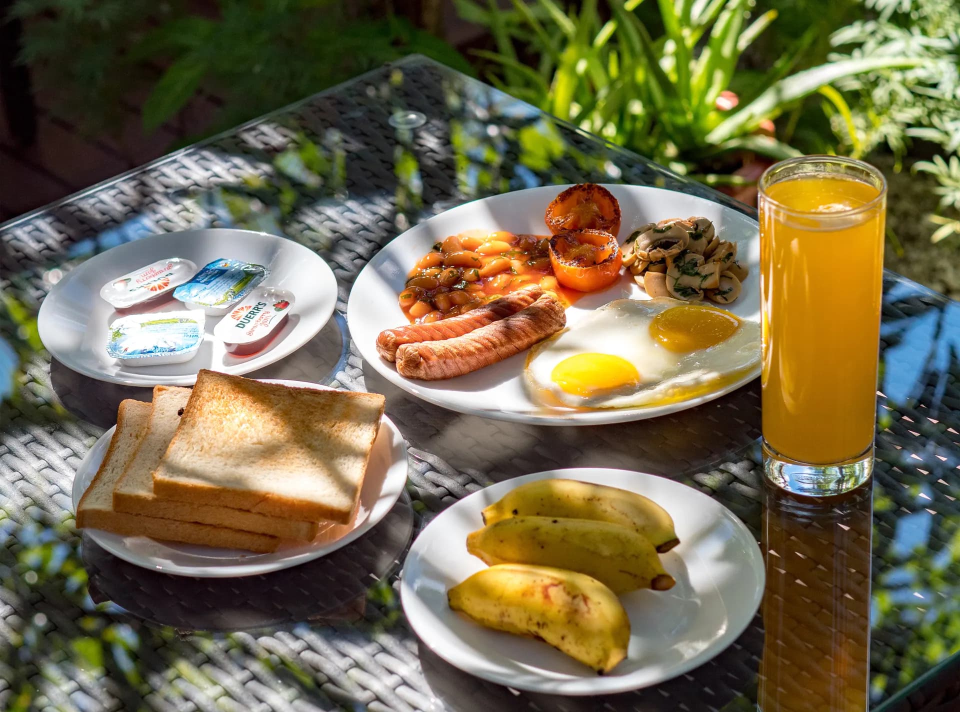 Breakfast served on the garden deck