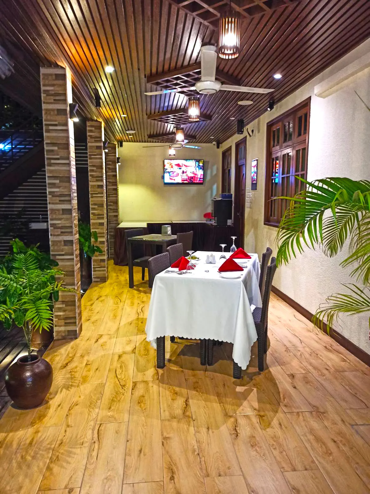 A table laid in the dining room