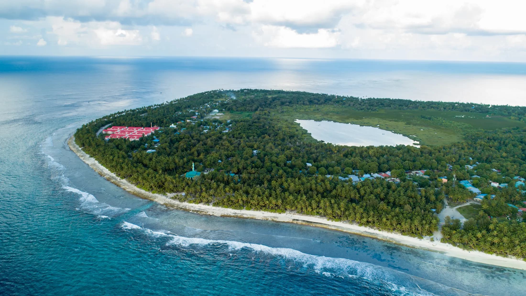 Fuvahmulah from the air, with its lake and reef
